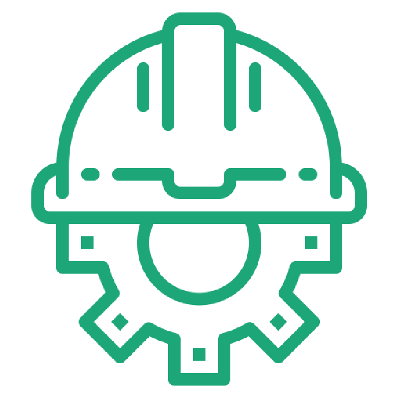 Symbol eines Bauhelms auf Zahnrad für Arbeitssicherheit und Ingenieurwesen.