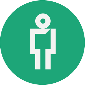 Weißes stilisiertes Personen-Symbol auf grünem Kreis als Icon für Benutzer oder Profil.