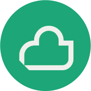 Weißes Cloud-Symbol auf grünem Kreis als Icon für Cloud-Computing und Online-Speicher.