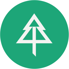 Weißes Tannenbaum-Symbol auf grünem Kreis, Icon für nachhaltigen Wald oder Forstwirtschaft