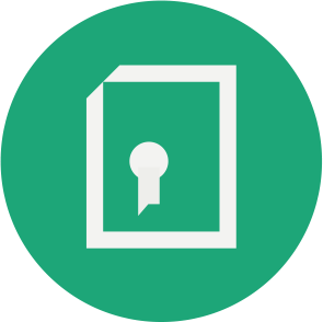 Symbol für Datenschutz: Weißes Schloss auf grünem Kreis steht für sichere Dokumente.